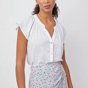 Rails Alena Linen Blend Button Down Cottage Top White